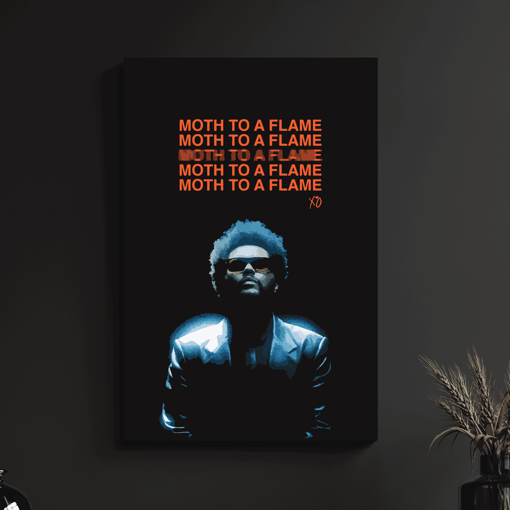 a poster of a man with glasses on a wall